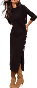 Friends Like These Side Button Long Sleeve Sweater Dress