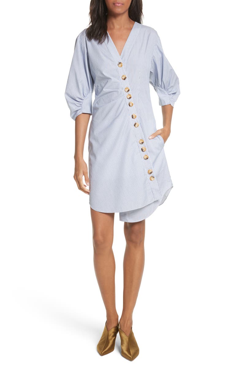 Tibi Asymmetrical Cotton Shirtdress, Main, color, 