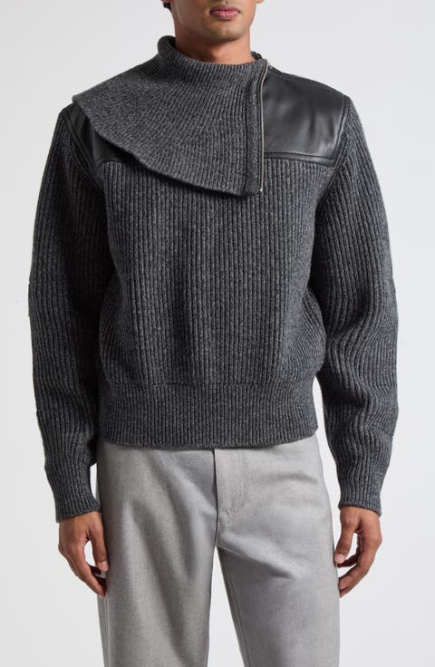 Wool & Cashmere Sweater with Leather Yoke