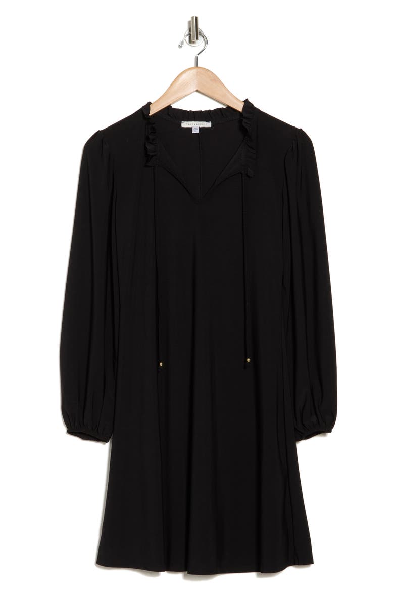 Balloon Sleeve Neck Tie Dress, Alternate, color, BLACK/ GOLD