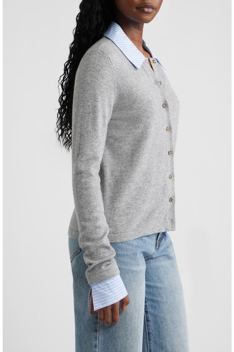 Eryn Merino Wool & Cashmere Cardigan with Removable Cuffs & Collar, Alternate, color, HEATHER GREY POPLIN MIX