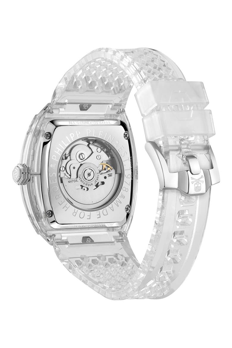 The $keleton Silicone Strap Watch, 38mm, Alternate, color, TRANSPARENT BIO NYLON