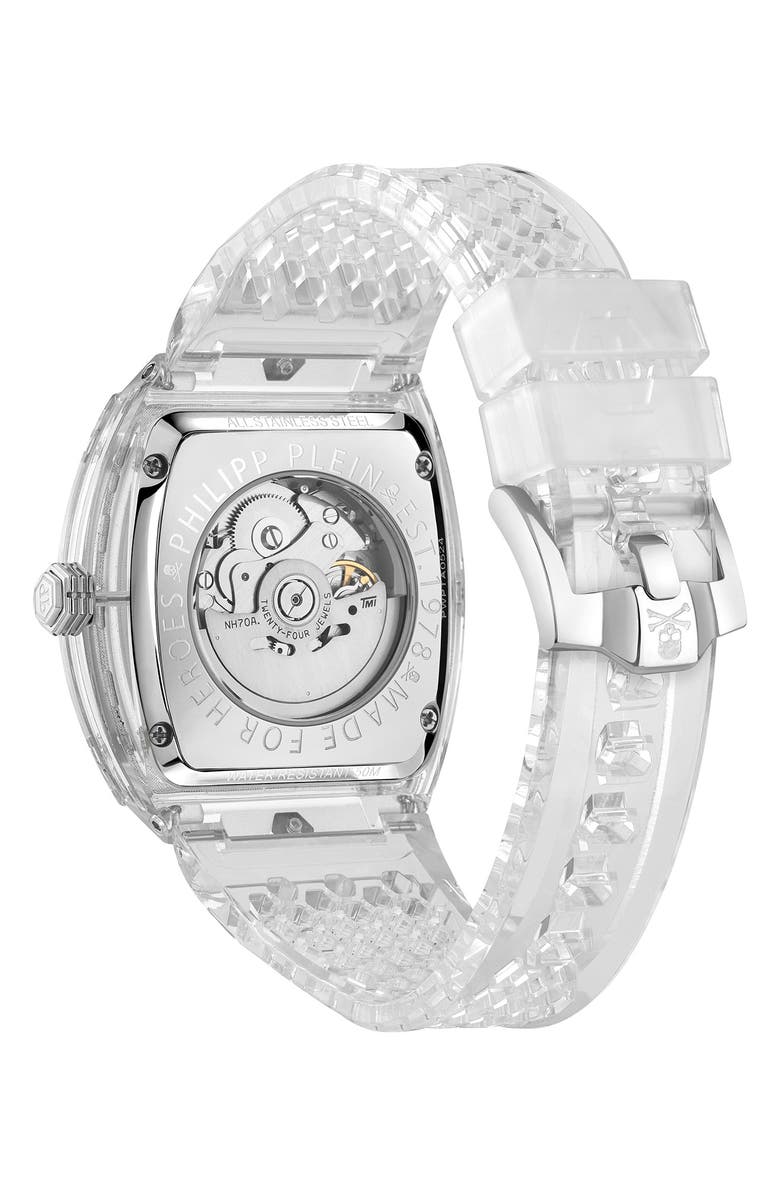 PHILIPP PLEIN The $keleton Silicone Strap Watch, 38mm, Alternate, color, Transparent Bio Nylon