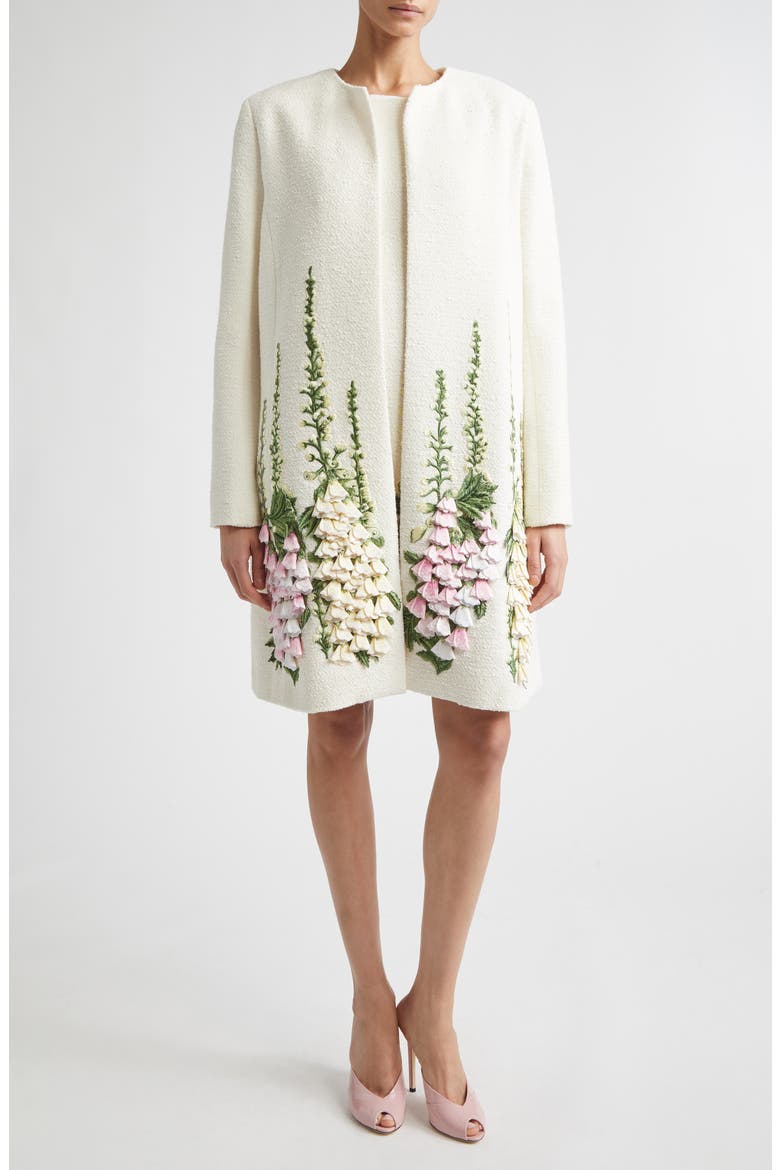 Floral Embroidered Tweed Dress, Alternate, color, IVORY