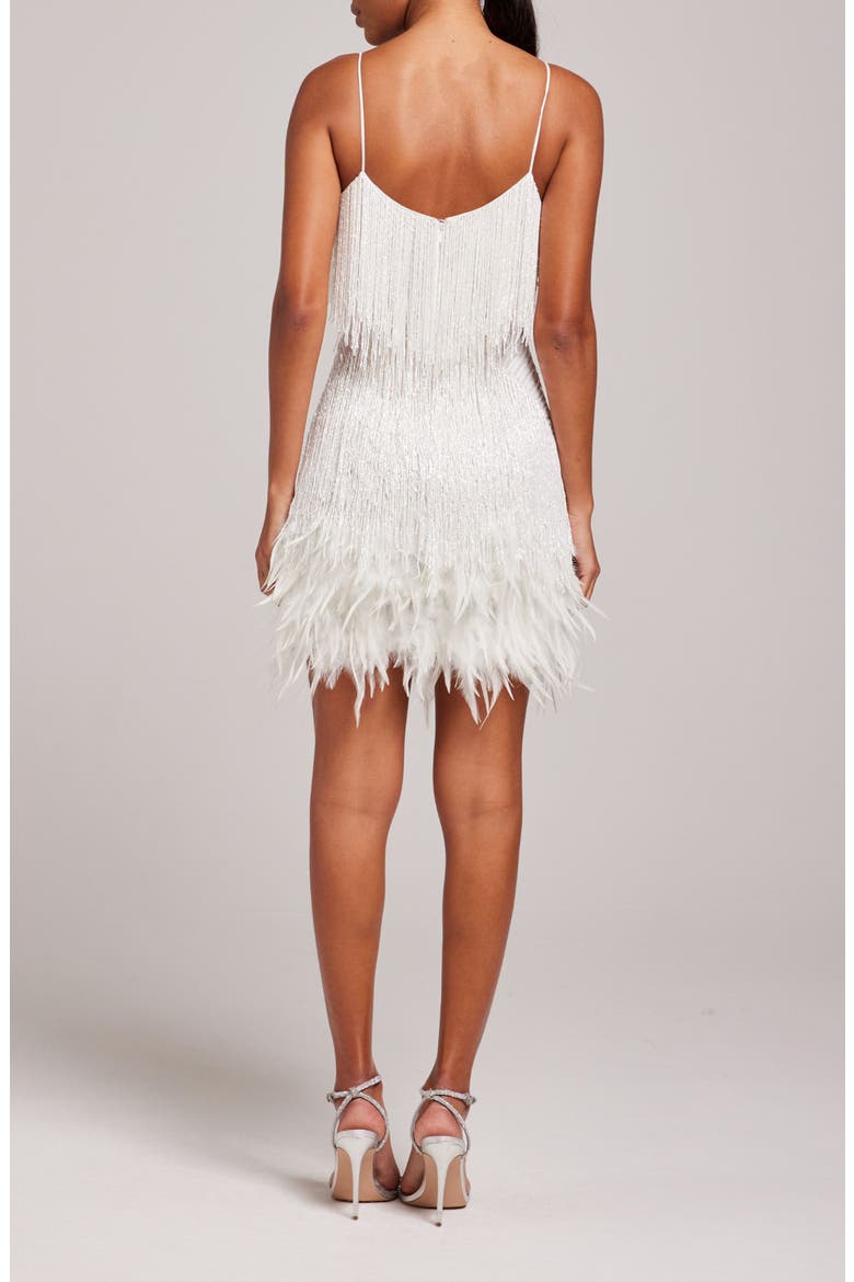 Lottie Fringe Feather Minidress, Alternate, color, WHITE
