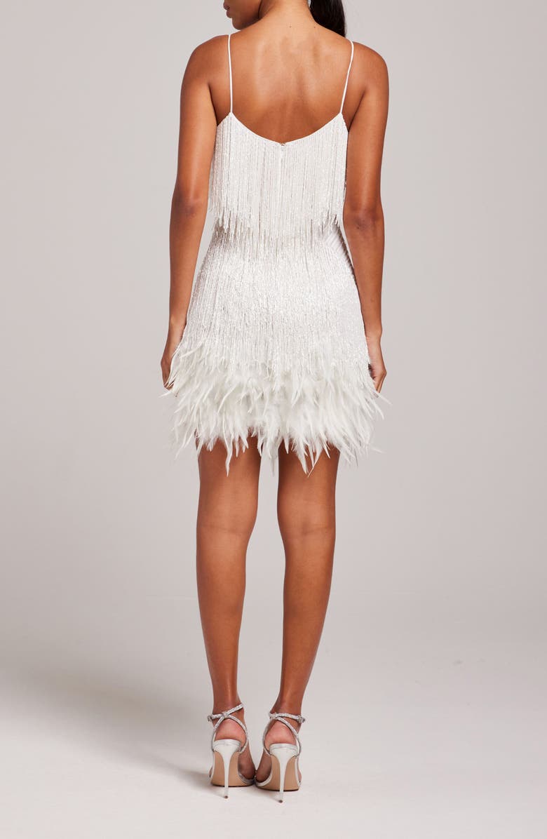 NADINE MERABI Lottie Fringe Feather Minidress, Alternate, color, White
