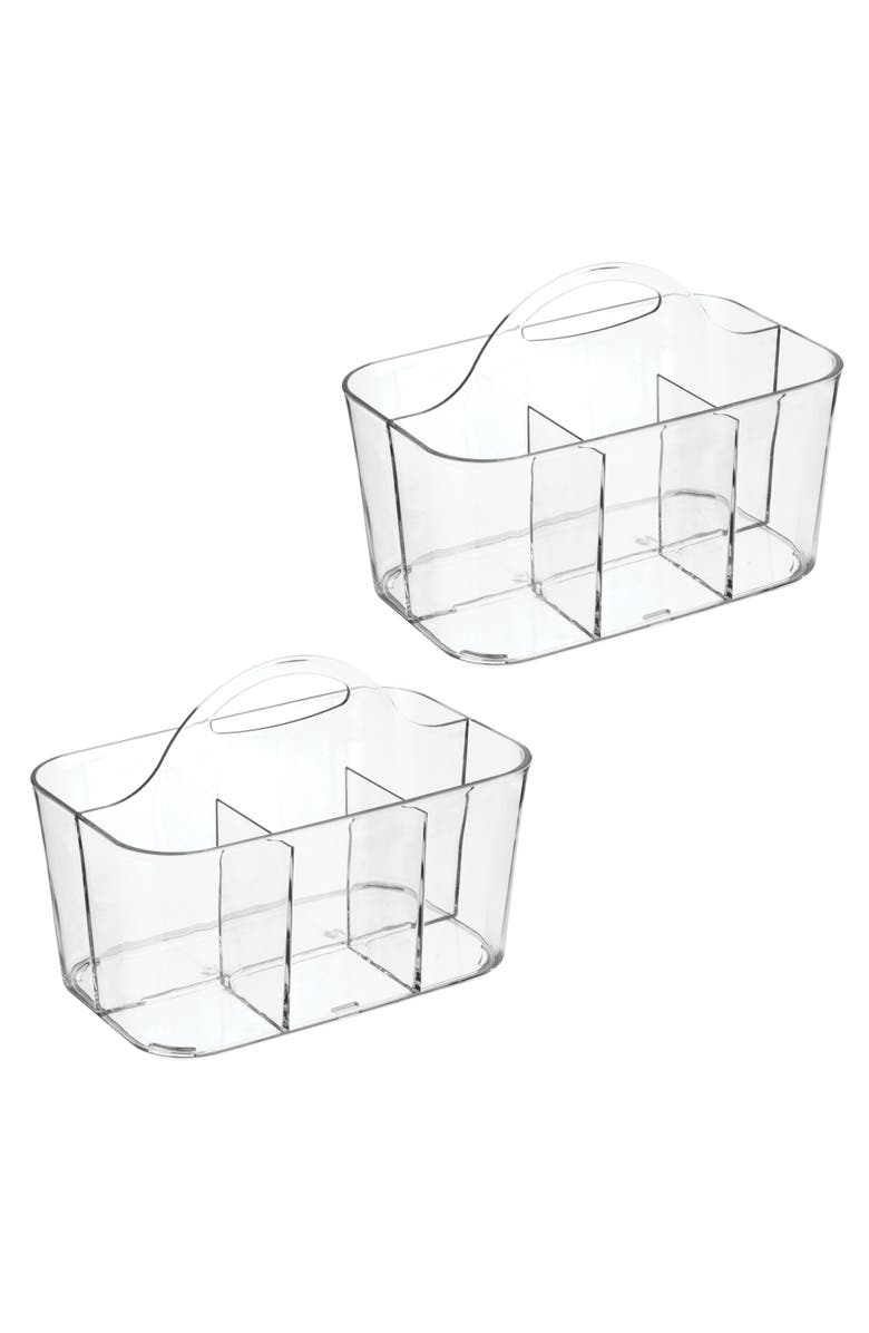 mDesign miDesign Small Plastic Divided Cosmetic Storage Organizer Caddy, 2 Pack, Main, color, Clear
