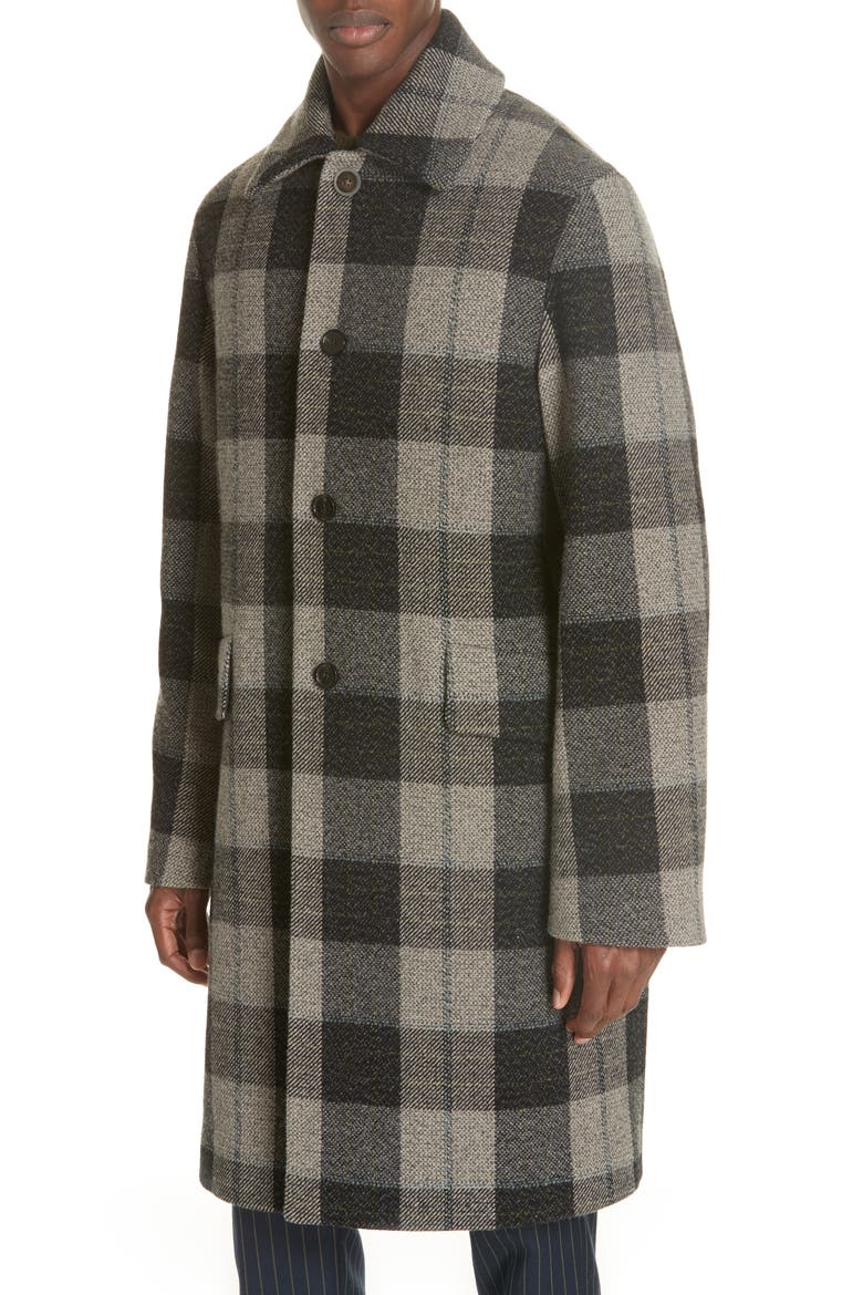 Check Wool Overcoat, Alternate, color, GREY/GREEN