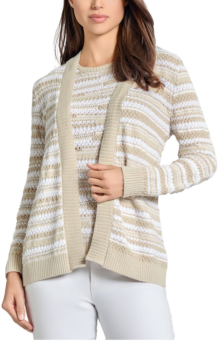 Jones New York Mixed Stitch Stripe Cotton Blend Cardigan, Main, color, 