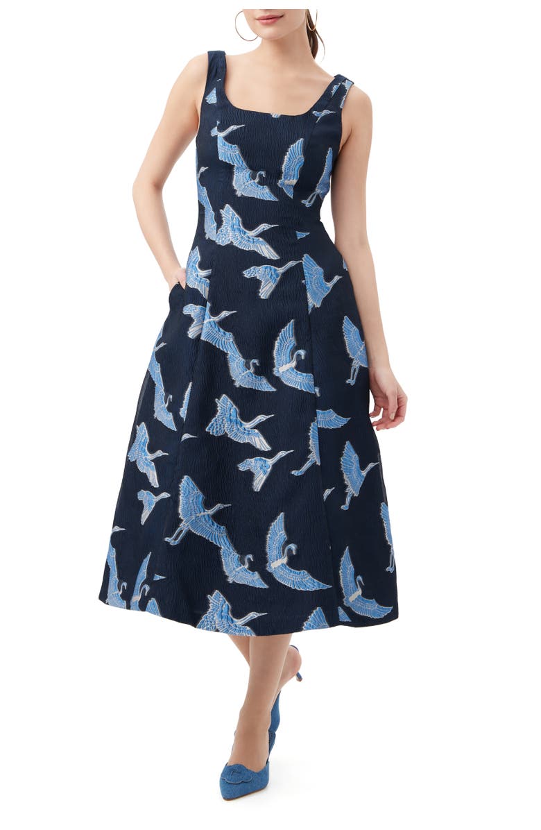 Trina Turk Valor Crane Midi Dress, Main, color, Ink Multi