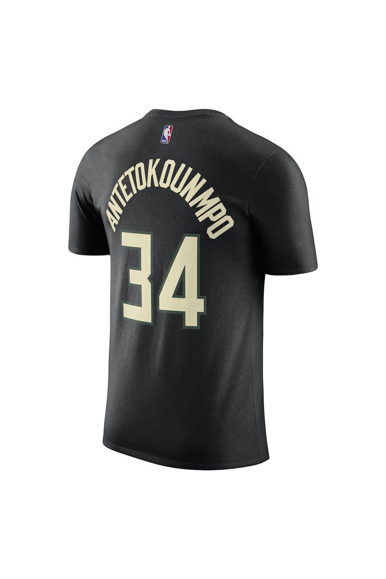 Men's Jordan Brand Giannis Antetokounmpo Black Milwaukee Bucks 2022/23 Statement Edition Name & Number T-Shirt, Alternate, color, Black