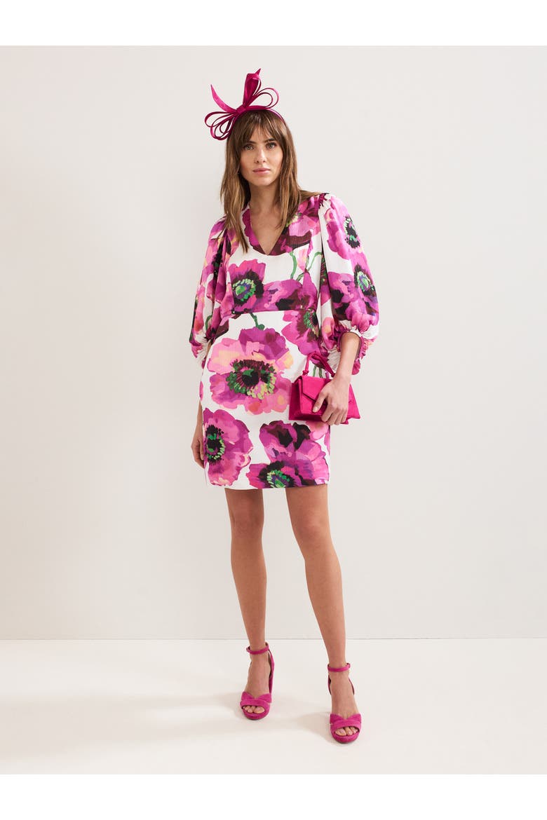 Fiona Puff Sleeve V-Neck Dress, Alternate, color, Multi