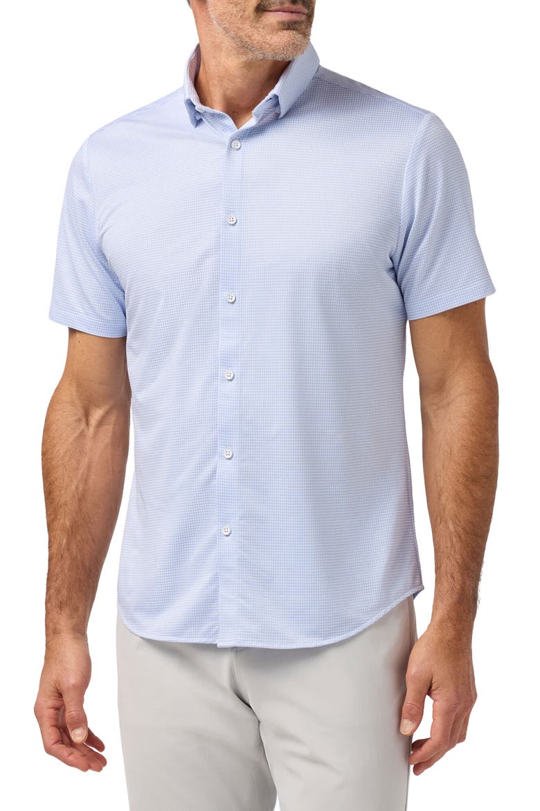 Halyard Short Sleeve Performance Button-Up Shirt, Main, color, CLOUD BLUE PETER GINGHAM