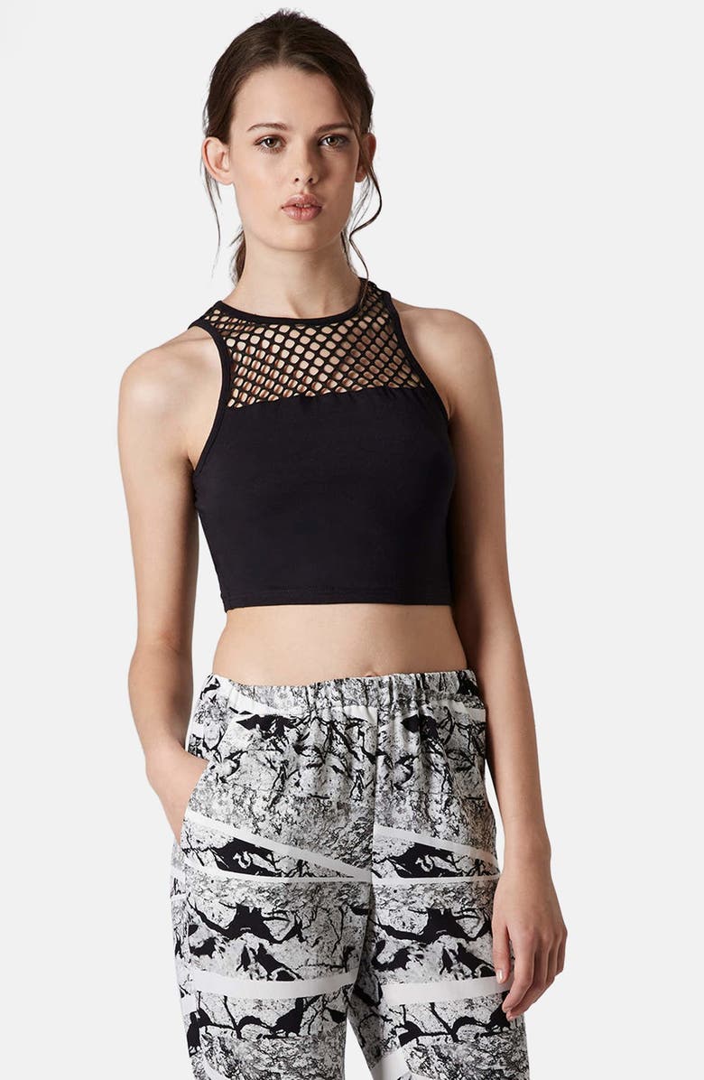 Topshop Mesh Yoke Crop Tank, Main, color,