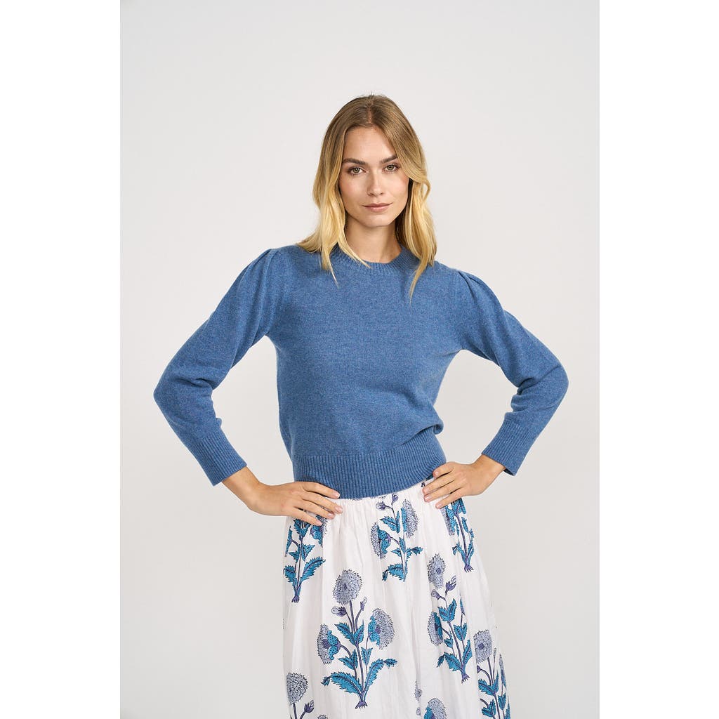 Marea Puff Sleeve Crewneck Sweater In Blue