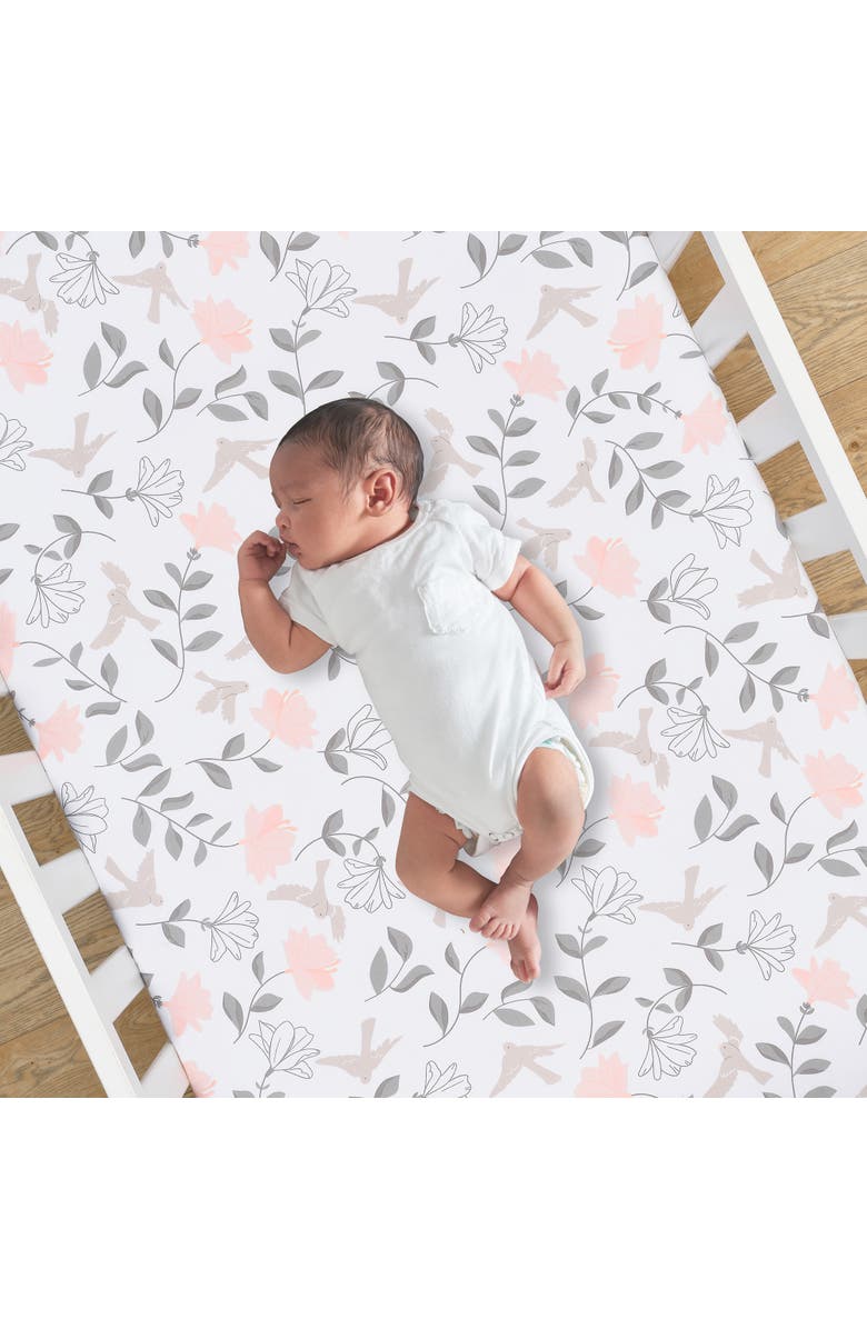 Lambs & Ivy Petals Sateen Cotton Floral 3-Piece Baby Crib Bedding Set, Alternate, color, Gray