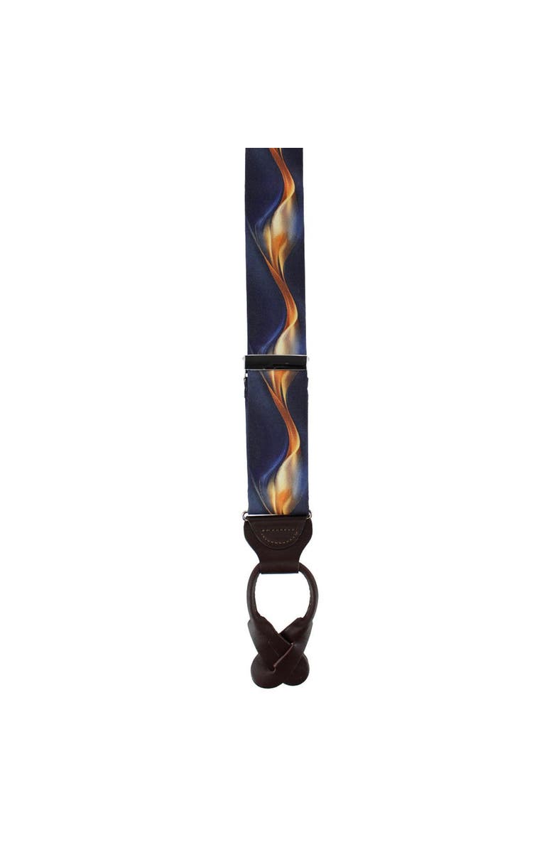 Trafalgar Atticus Blue and Gold Billow Silk Button End Suspenders, Alternate, color, Navy Blue And Gold