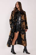 NASTY GAL Cow Print Faux Fur Longline Coat
