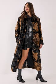 NASTY GAL Cow Print Faux Fur Longline Coat