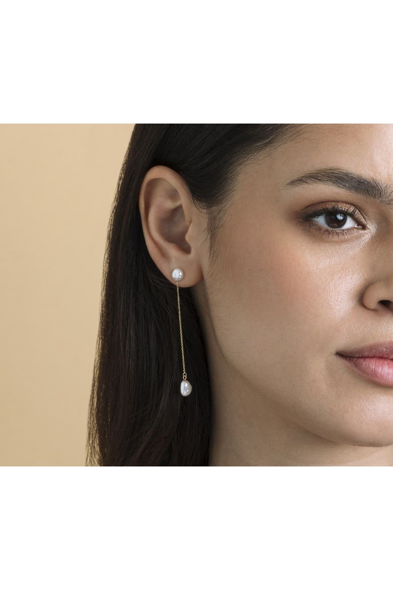 Double White Freshwater Keshi Pearl Joana Earrings, Alternate, color, Yellow Gold Fill