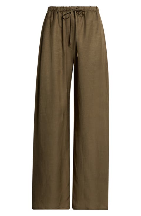Daniel Wide Leg Linen Blend Drawstring Pants