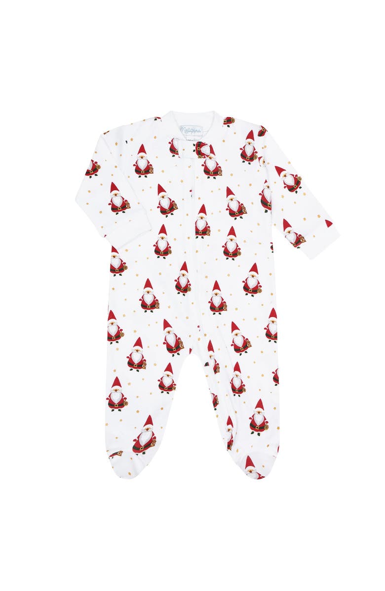 Nellapima Pima Cotton Santa Print Zipper Footie - Baby, Main, color, Multicolor
