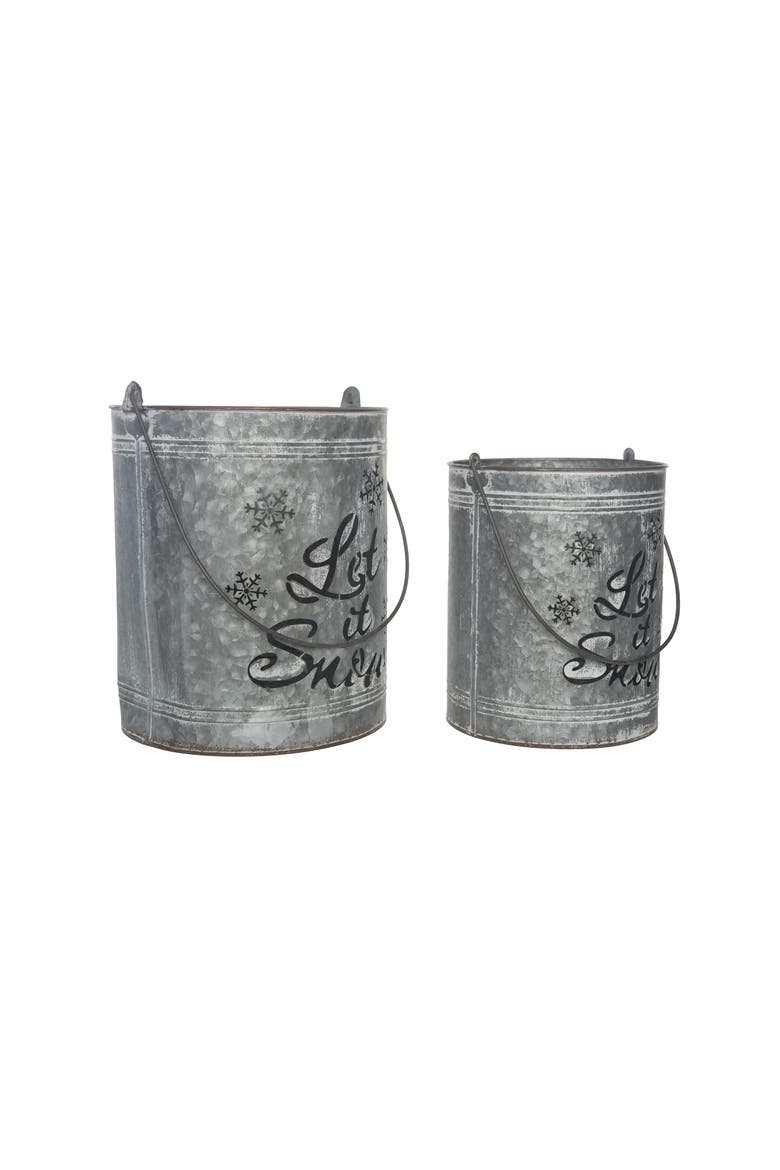 Silver Christmas Let It Snow Bucket Lanterns Set of 2 Metal, Alternate, color, Silver