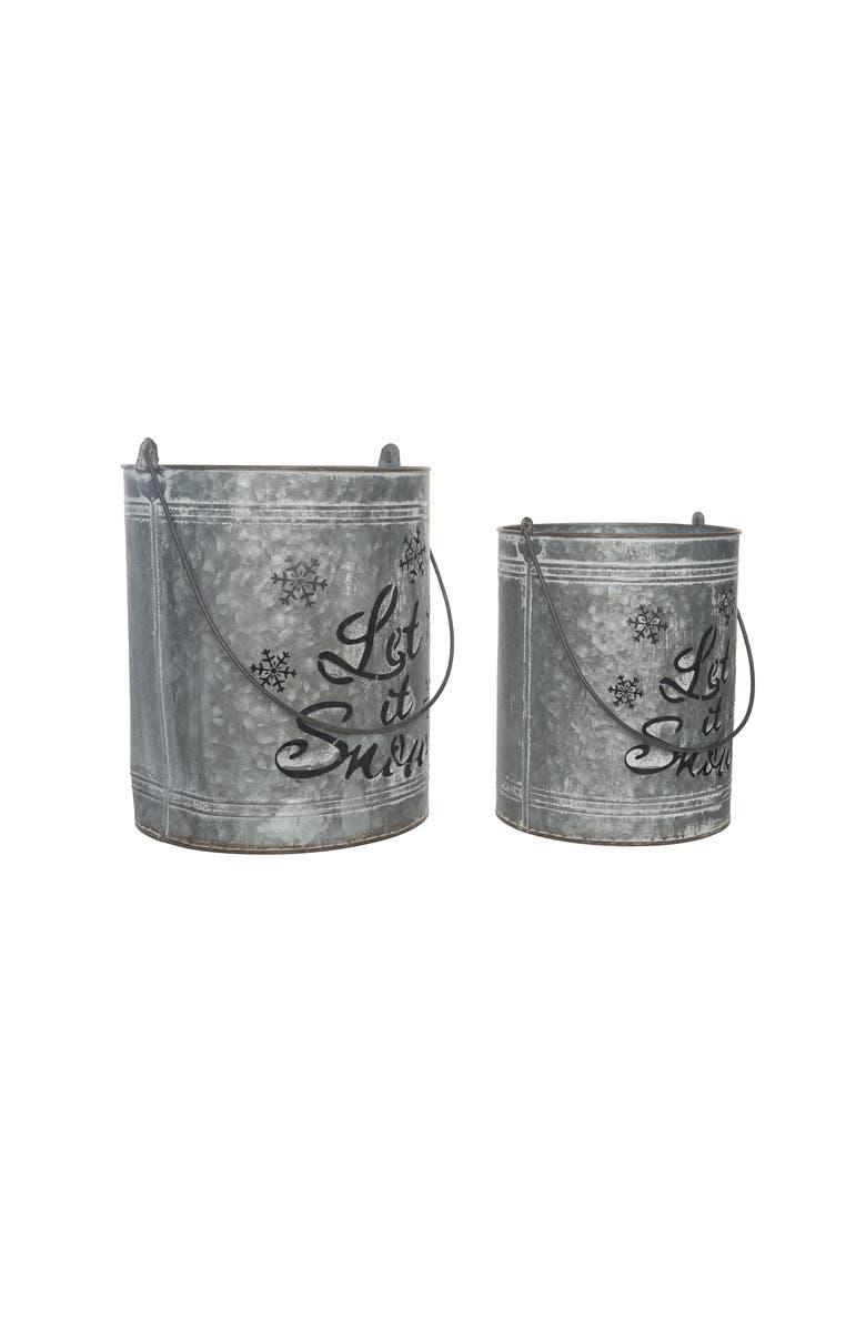Transpac Silver Christmas Let It Snow Bucket Lanterns Set of 2 Metal, Alternate, color, 