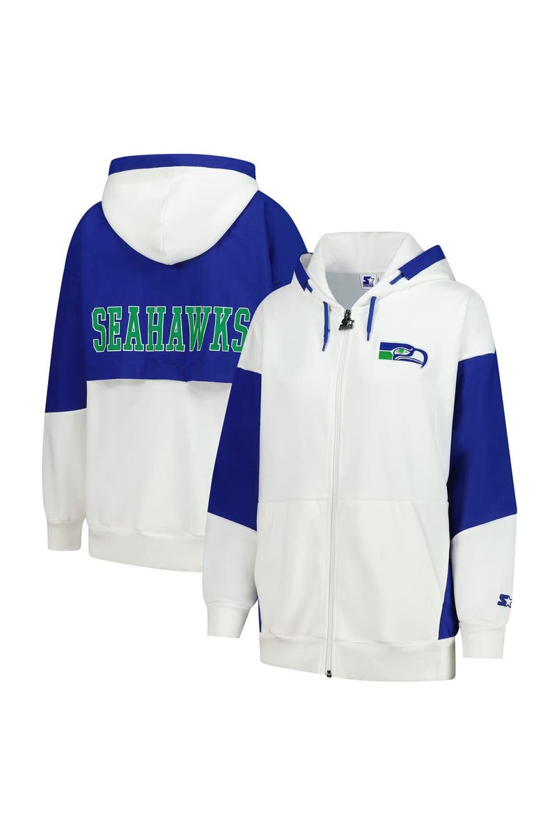 STARTER Women's Starter White Seattle Seahawks Scrimmage Full-Zip Hoodie, Main, color, White