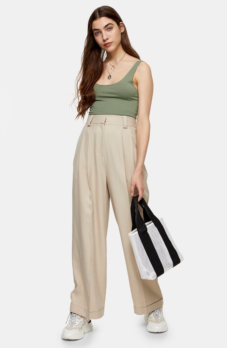 Topshop Cuffed Wide Leg Trousers, Alternate, color,