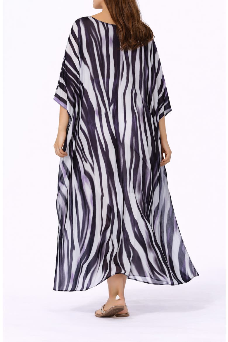 Print V-Neck Maxi Caftan, Alternate, color, BLACK
