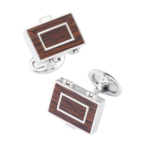 Jan Leslie Backgammon Wood Inlay Sterling Cufflinks In Brown