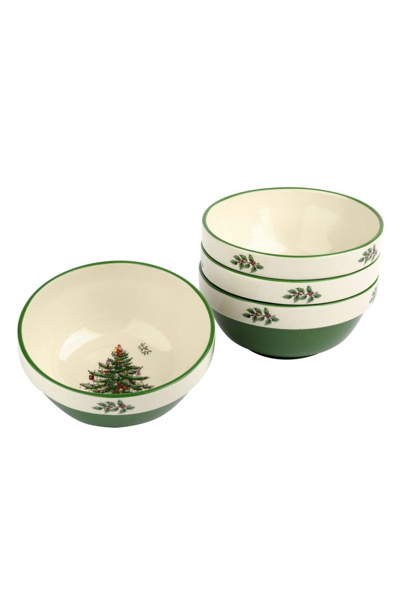 Spode Set of 4 Christmas Tree Bowls, Main, color, Green