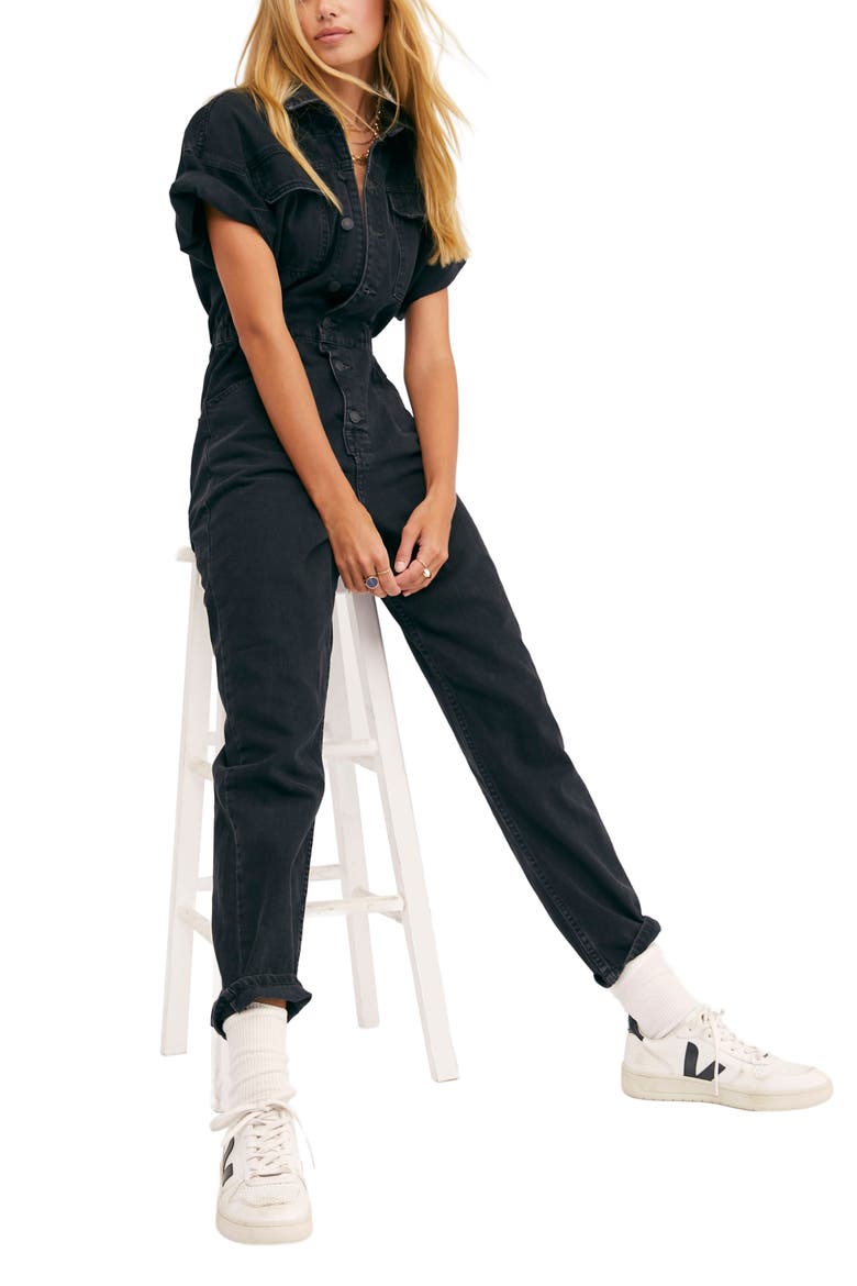 We the Free Marci Denim Jumpsuit, Alternate, color, IRON BLACK