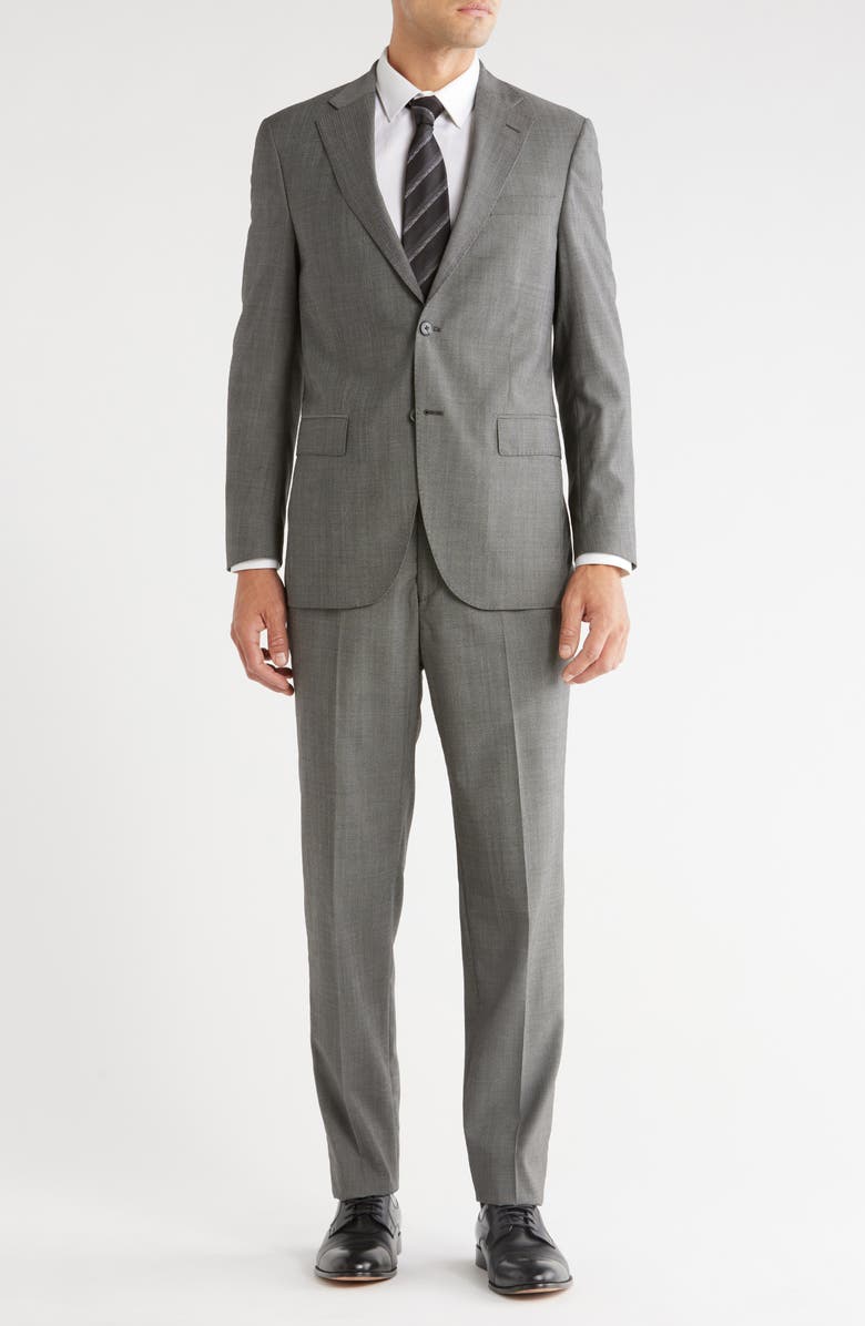 Peter Millar Grey Crosshatch Notch Lapel Wool Suit, Main, color, Grey