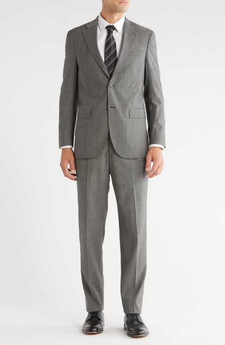 Peter Millar Grey Crosshatch Notch Lapel Wool Suit