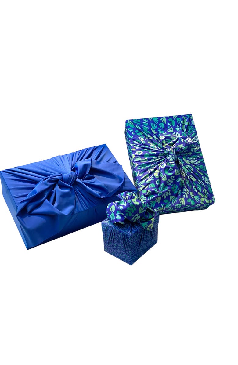 Shiki Wrap Set of 3 - Reusable Cloth Furoshiki Gift Wrap | Blue Botanical, Main, color, Blue Botanical