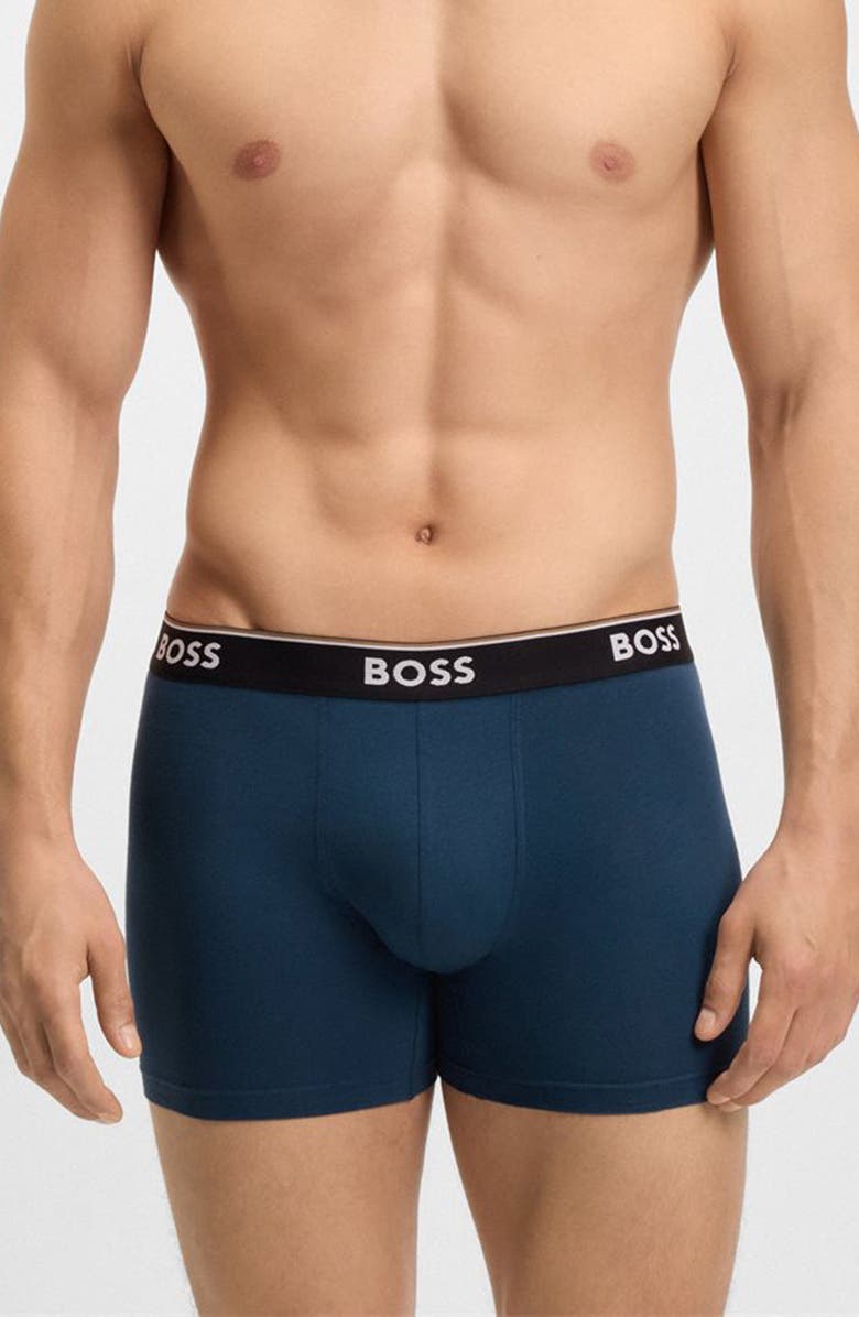 BOSS Assorted 3-Pack Power Stretch Cotton Boxer Briefs, Main, color, Blue Multi