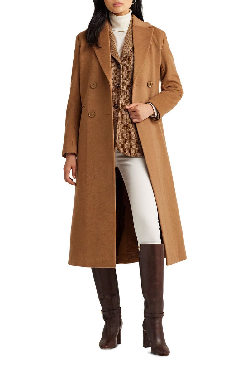 Double Breasted Wool Blend Reefer Coat, Main, color, NEW VICUNA