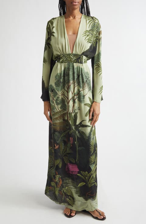 Rodeo Rhythms Long Sleeve Silk Maxi Dress