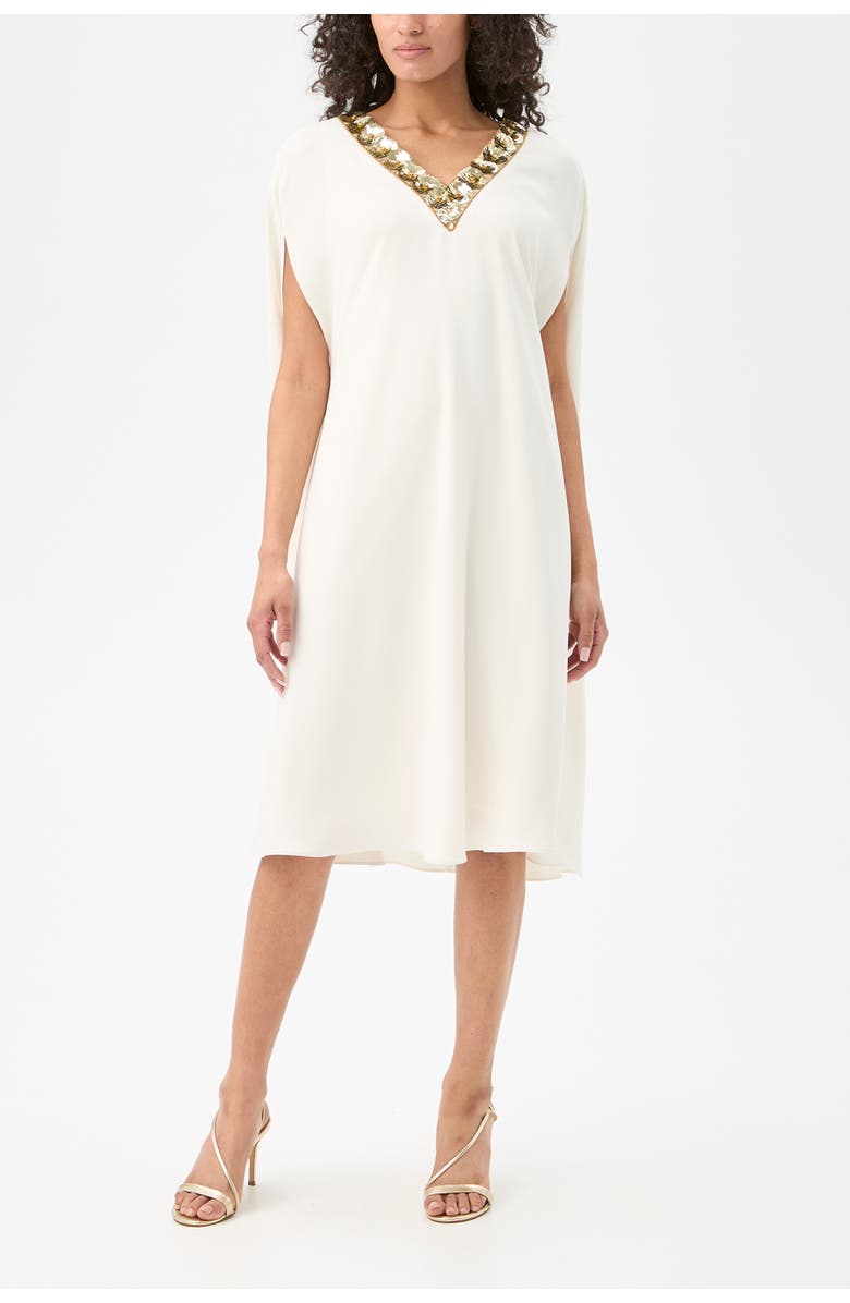 Trina Turk Masquerade 3 Embellished Cape Sleeve Dress, Main, color, Winter White