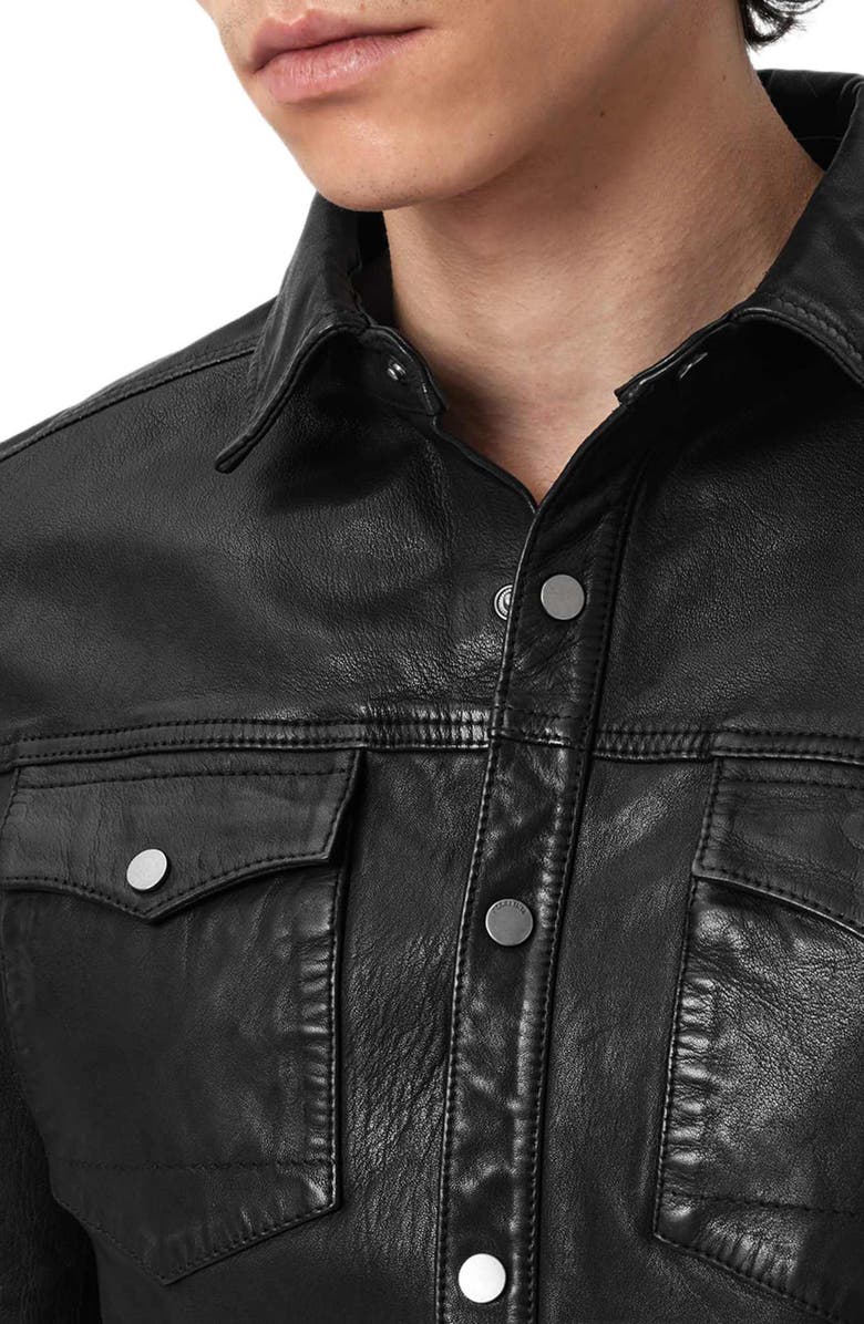 AllSaints Irwin Leather Snap-Up Shirt, Alternate, color, 