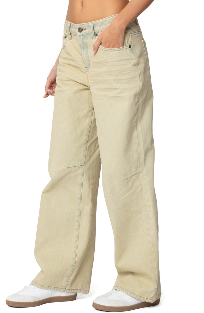 EDIKTED Washed Low Rise Boyfriend Jeans, Alternate, color, Tan