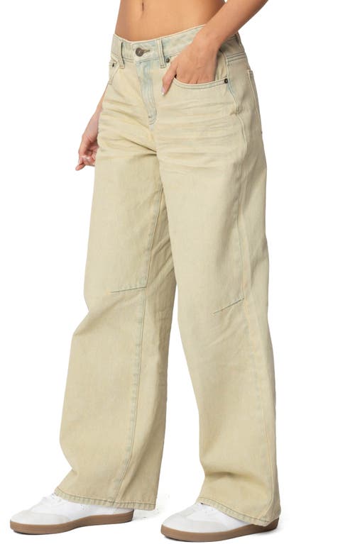 Edikted Washed Low Rise Boyfriend Jeans In Tan