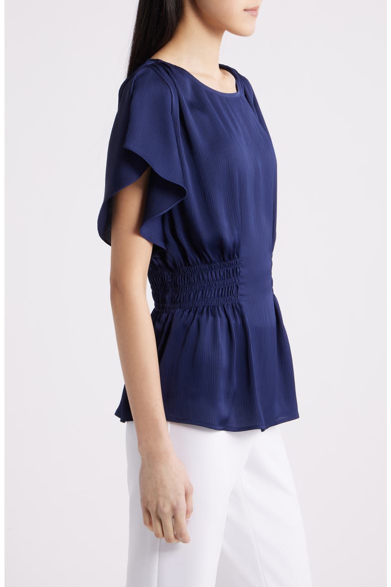 Flutter Sleeve Smocked Waist Top, Alternate, color, DISTANT MOUNTAIN