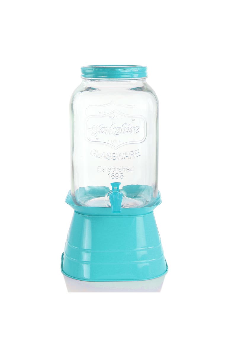 Gibson Home Chiara 2 Gallon Glass Mason Jar Dispenser with Metal Lid and Base, Alternate, color, Blue
