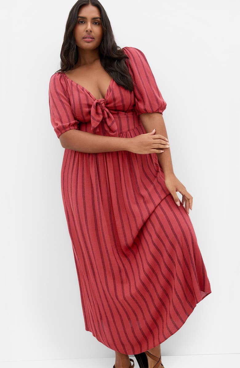 City Chic Bella Tie Front Maxi Dress, Alternate, color, Rust Stripe