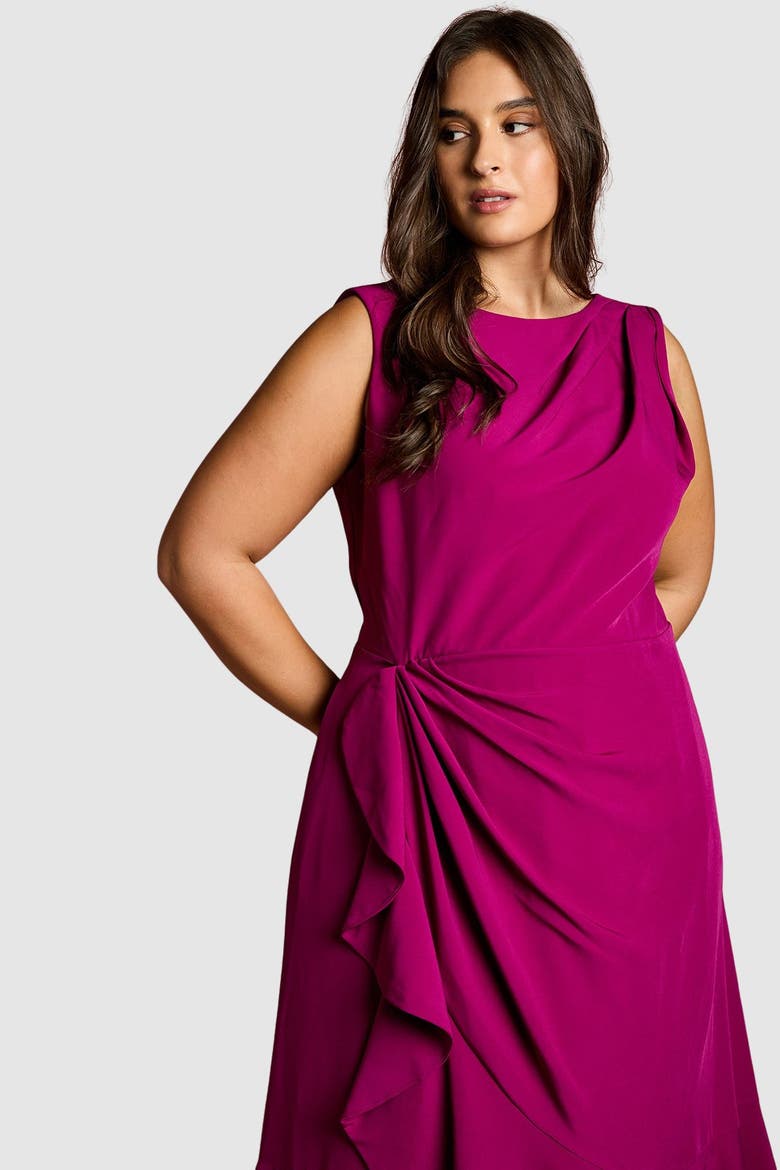 Plus Crepe Ruffle Midi Dress, Alternate, color, Berry