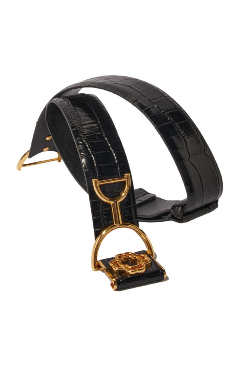 maje Wide smooth leather belt, Alternate, color,