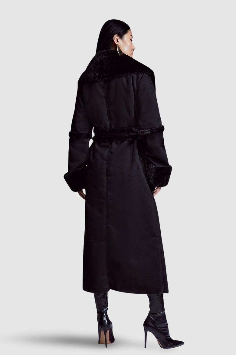 Faux Shearling Belted Maxi Coat, Alternate, color, Black